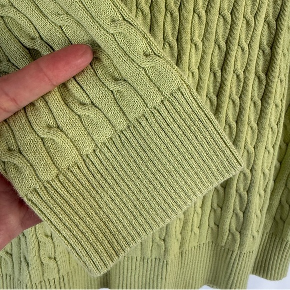 Pria Lime Green Cable Knit Turtleneck Sweater Vintage size: L 100% Cotton - Picture 6 of 10